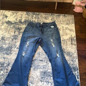 Cato Women's Distressed Flared Jeans - Dark Blue